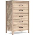 Battelle Chest of Drawers in Tan, angle view