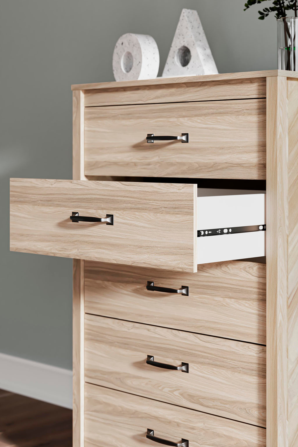 Battelle Chest of Drawers in Tan, detail view