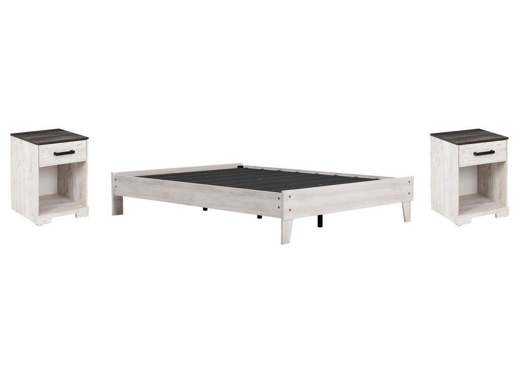 Shawburn Queen Platform Bed and 2 Nightstands