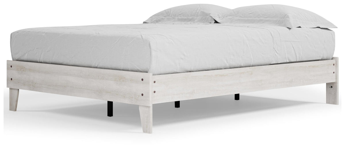 Shawburn Queen Platform Bed in Whitewash, angle view