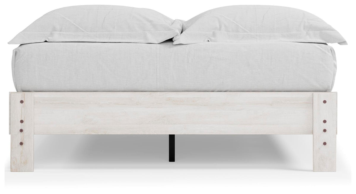 Shawburn Queen Platform Bed in Whitewash, back view