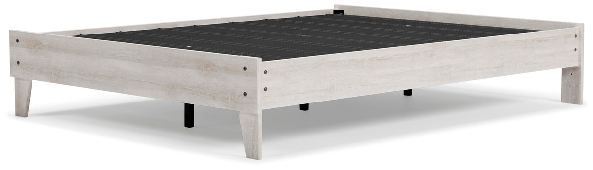 Shawburn Queen Platform Bed in Whitewash, angle view