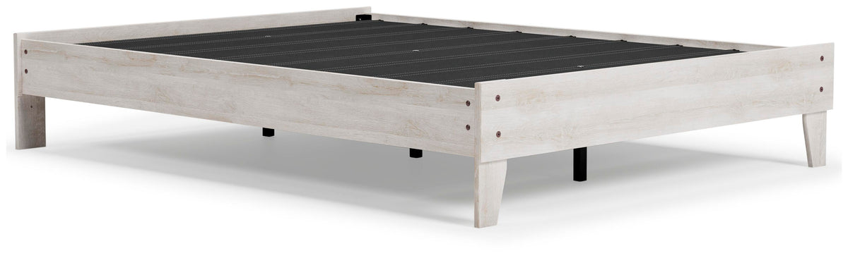 Shawburn Queen Platform Bed in Whitewash, angle view