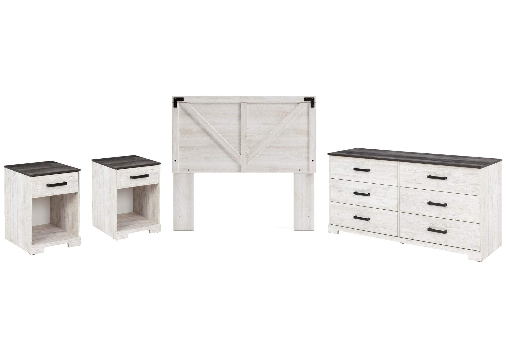 Shawburn Full Crossbuck Panel Headboard, Dresser and 2 Nightstands