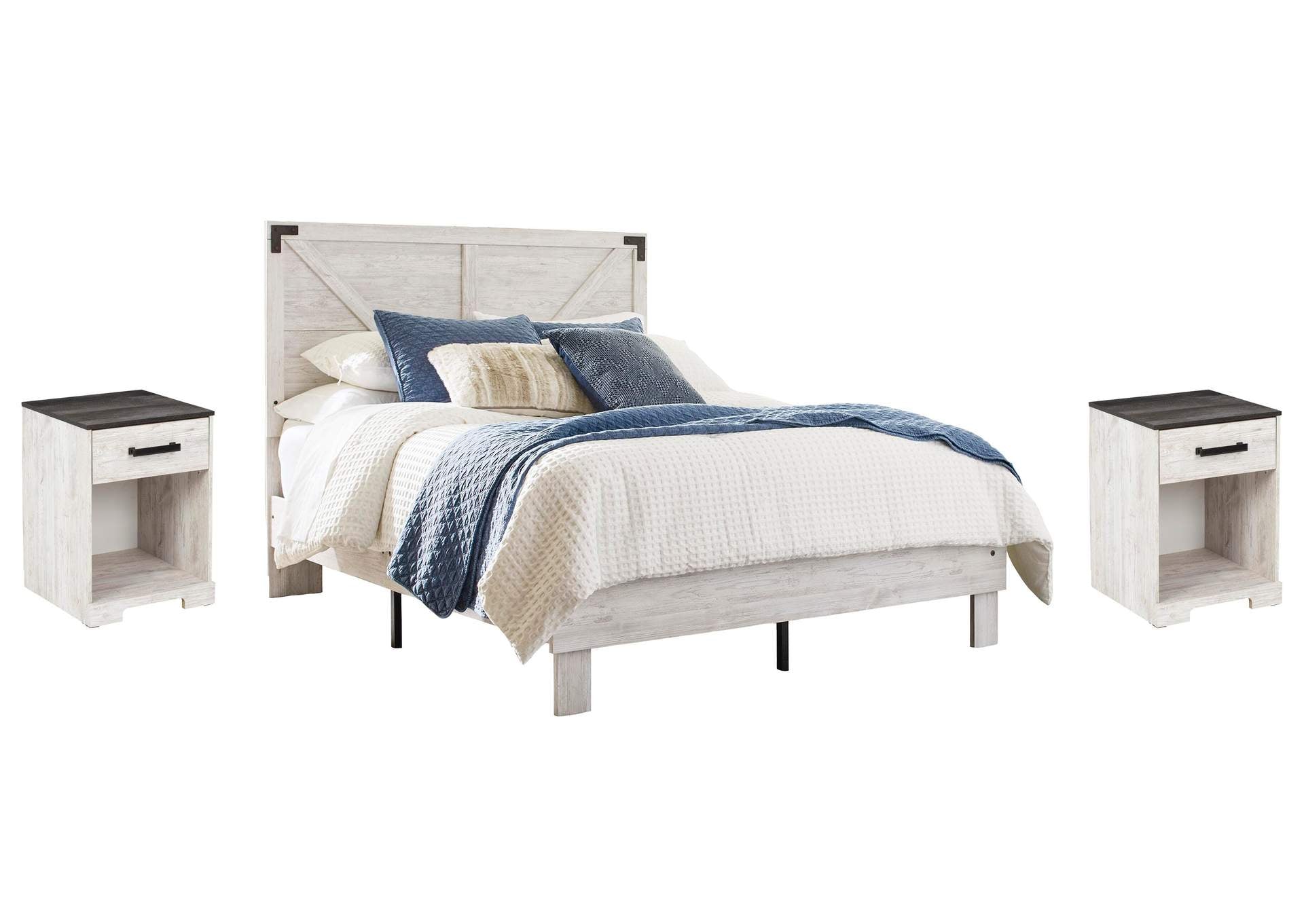Shawburn Full Crossbuck Panel Platform Bed and 2 Nightstands