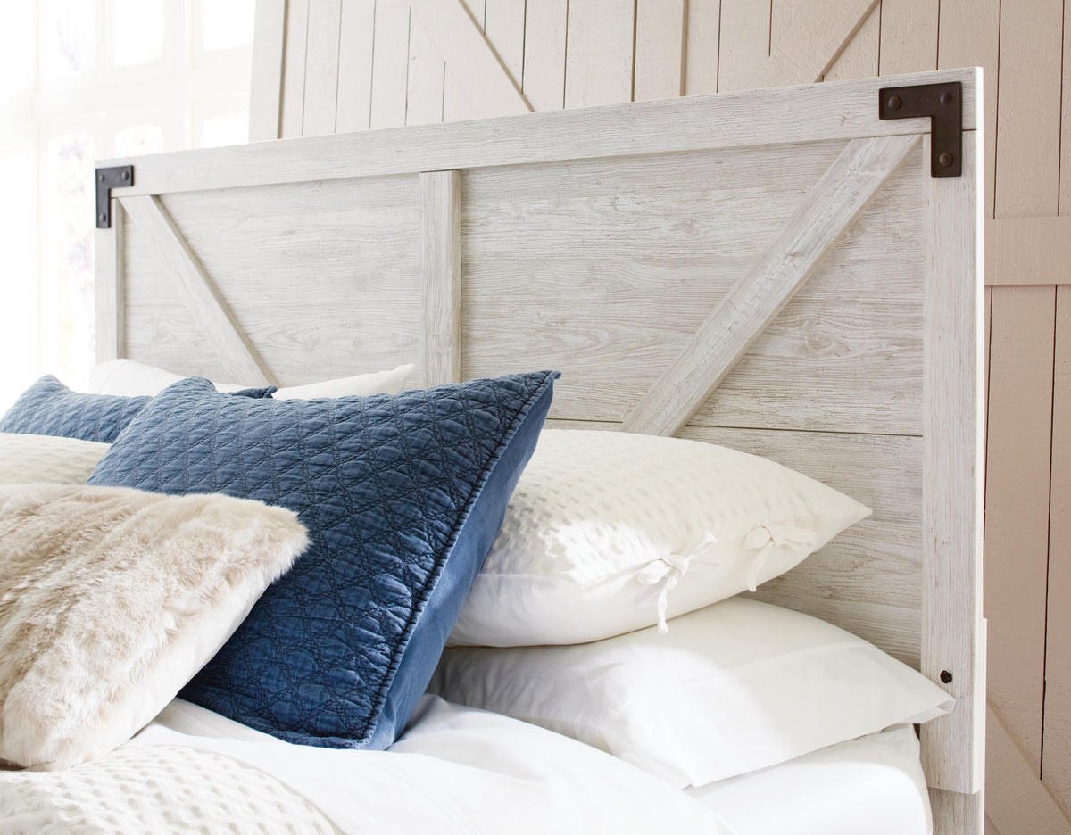 Shawburn Full Crossbuck Panel Platform Bed in White/Dark Charcoal Gray, detail view