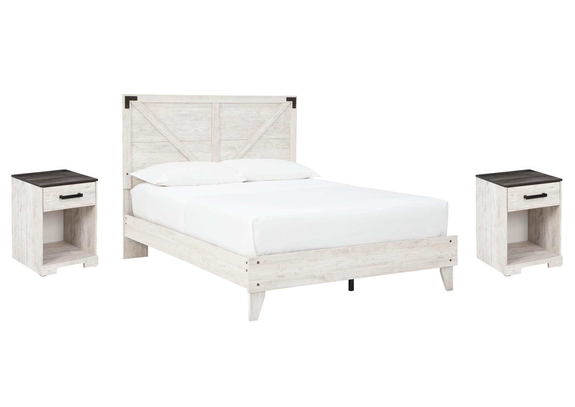 Shawburn Queen Crossbuck Panel Platform Bed and 2 Nightstands