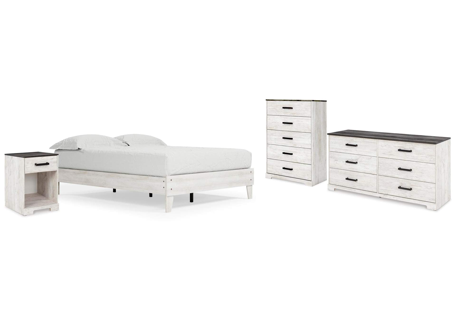 Shawburn Queen Platform Bed with Dresser, Chest and Nightstand
