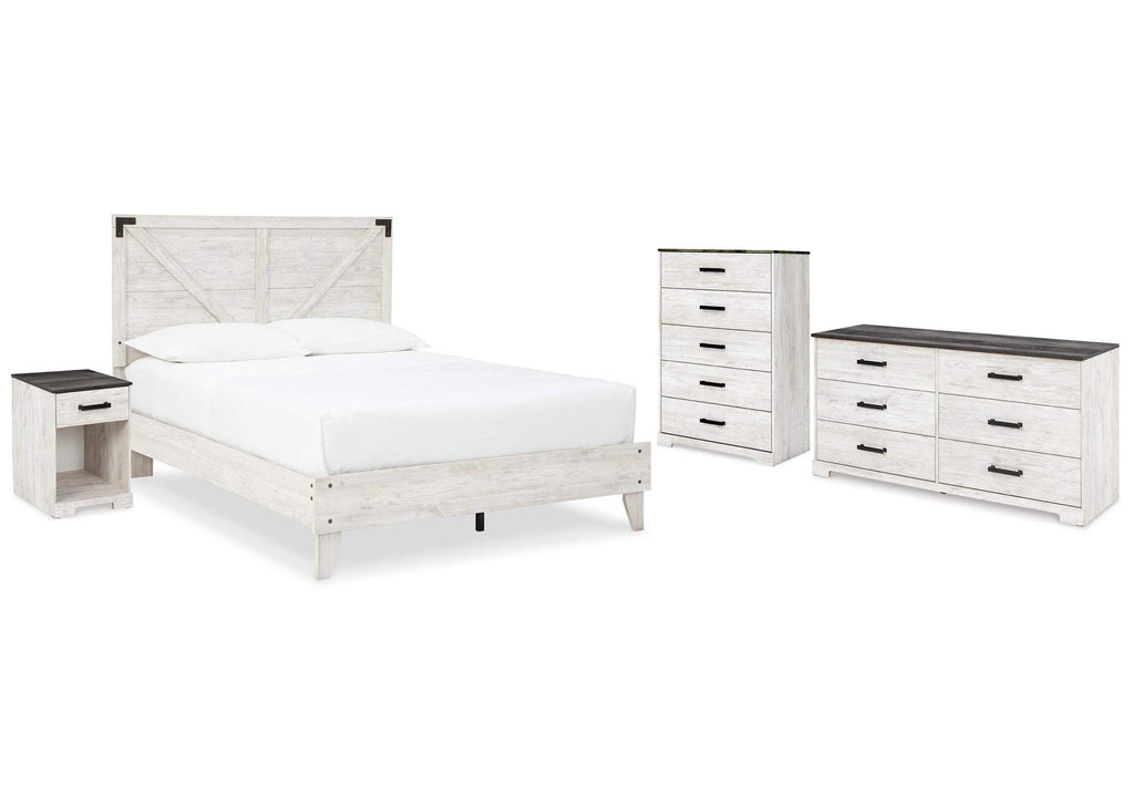 Shawburn Queen Platform Bed with Dresser, Chest and Nightstand
