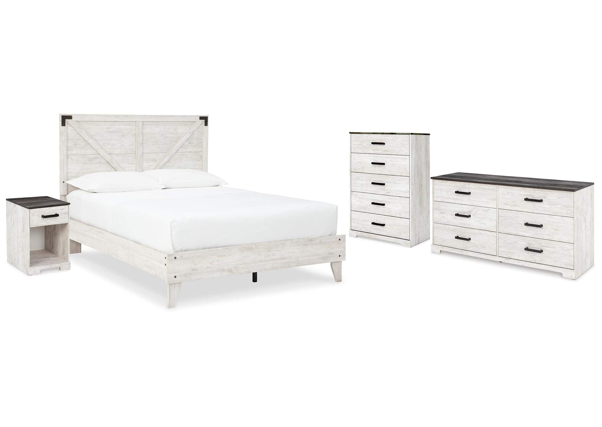 Shawburn Queen Platform Bed with Dresser, Chest and Nightstand