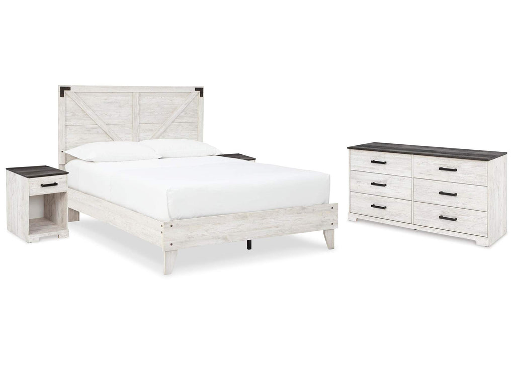 Shawburn Queen Crossbuck Panel Platform Bed, Dresser and 2 Nightstands