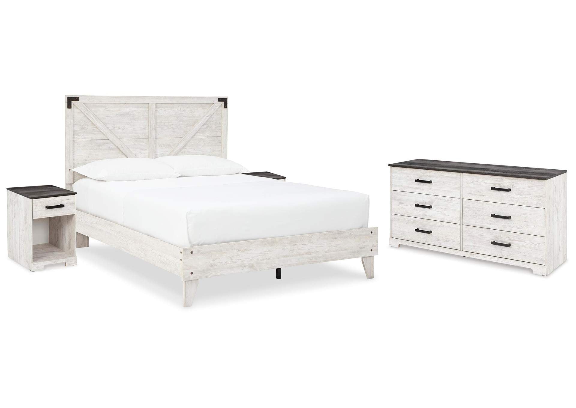 Shawburn Queen Crossbuck Panel Platform Bed, Dresser and 2 Nightstands