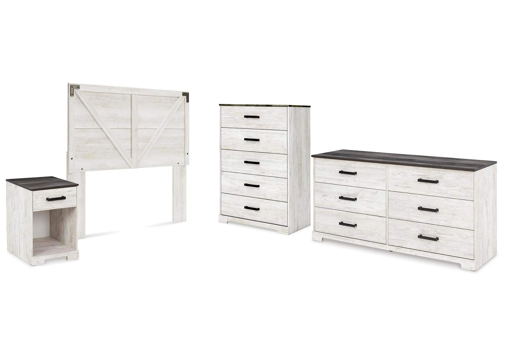 Shawburn Queen Panel Headboard with Dresser, Chest and Nightstand