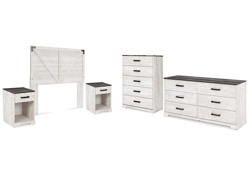 Shawburn Queen Panel Headboard with Dresser, Chest and 2 Nightstands