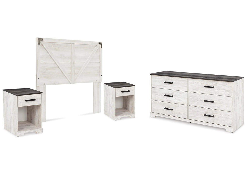 Shawburn Queen Panel Headboard with Dresser and 2 Nightstands