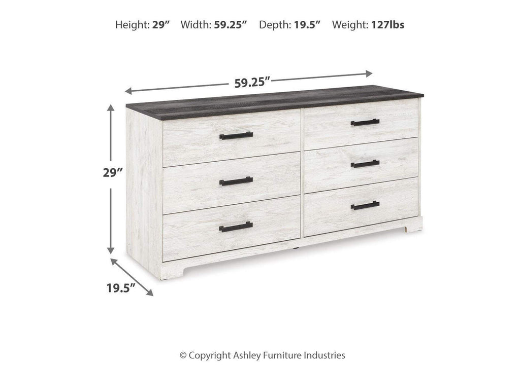 Shawburn Queen Panel Headboard with Dresser and Chest dimensions