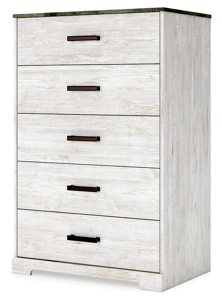 Shawburn Chest of Drawers in Whitewash/Charcoal Gray, angle view