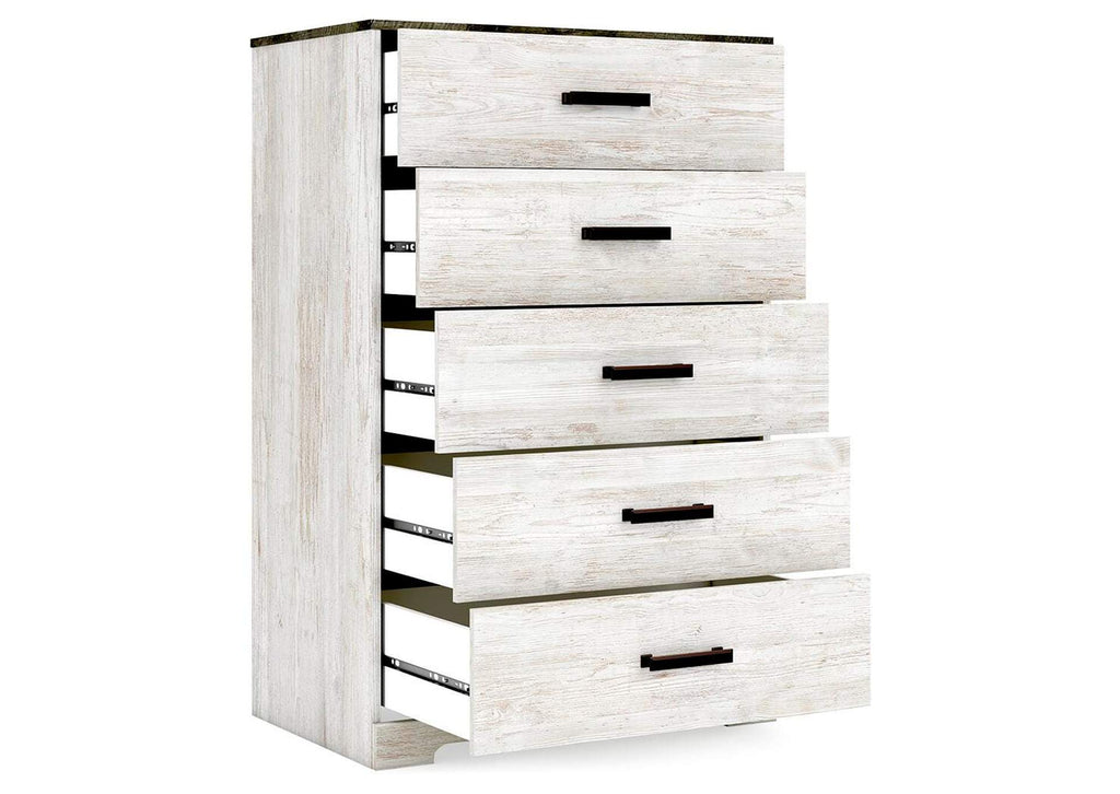 Shawburn Queen Panel Headboard with Dresser, Chest and Nightstand angled view