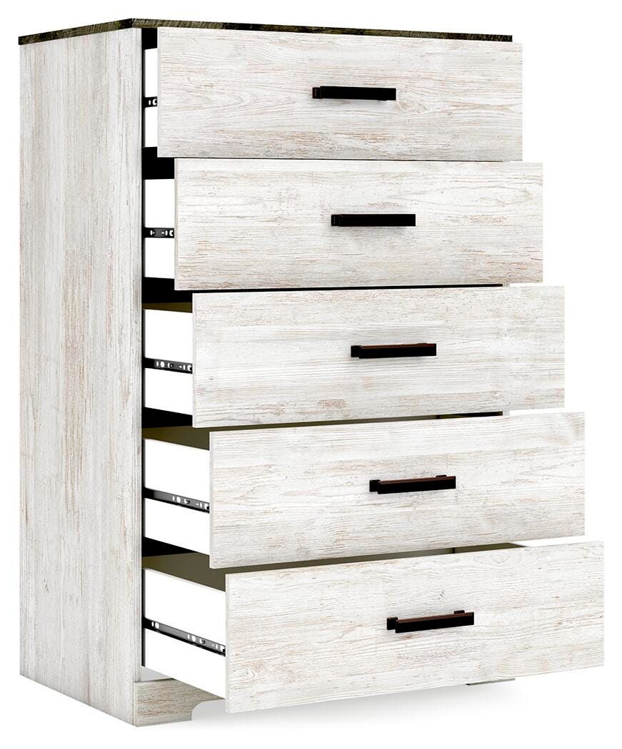 Shawburn Chest of Drawers in Whitewash/Charcoal Gray, open view