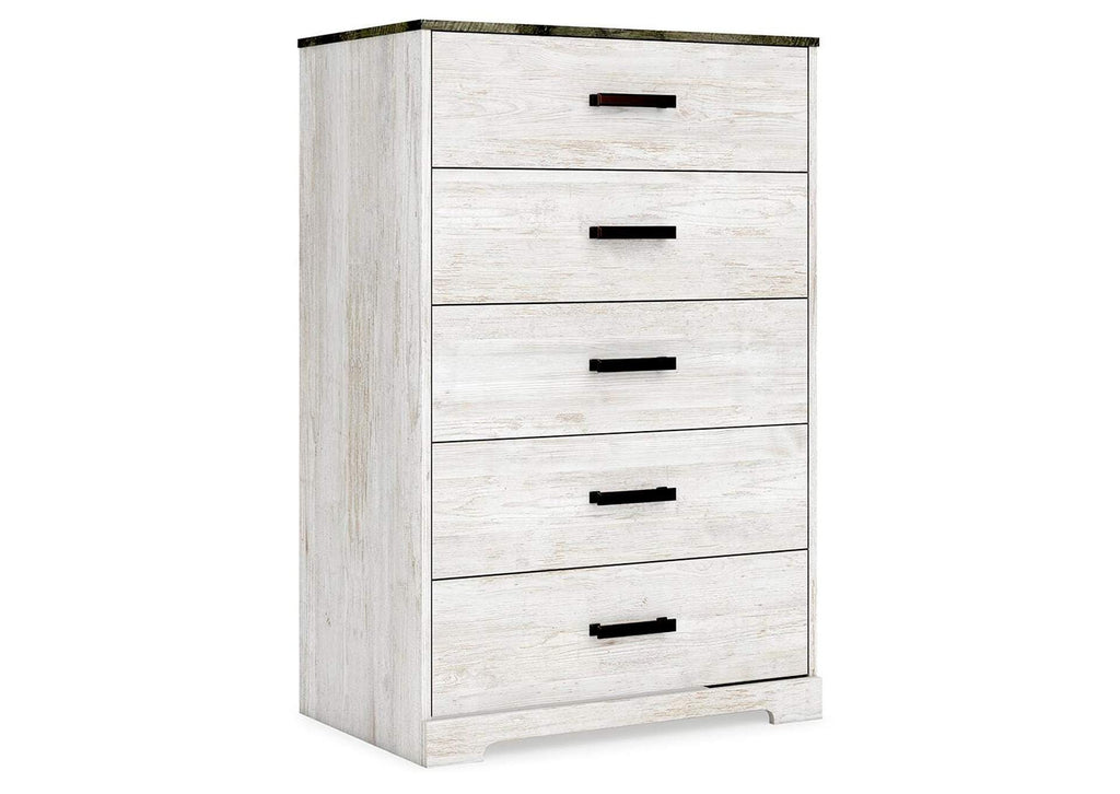 Shawburn Queen Panel Headboard with Dresser, Chest and Nightstand angled view