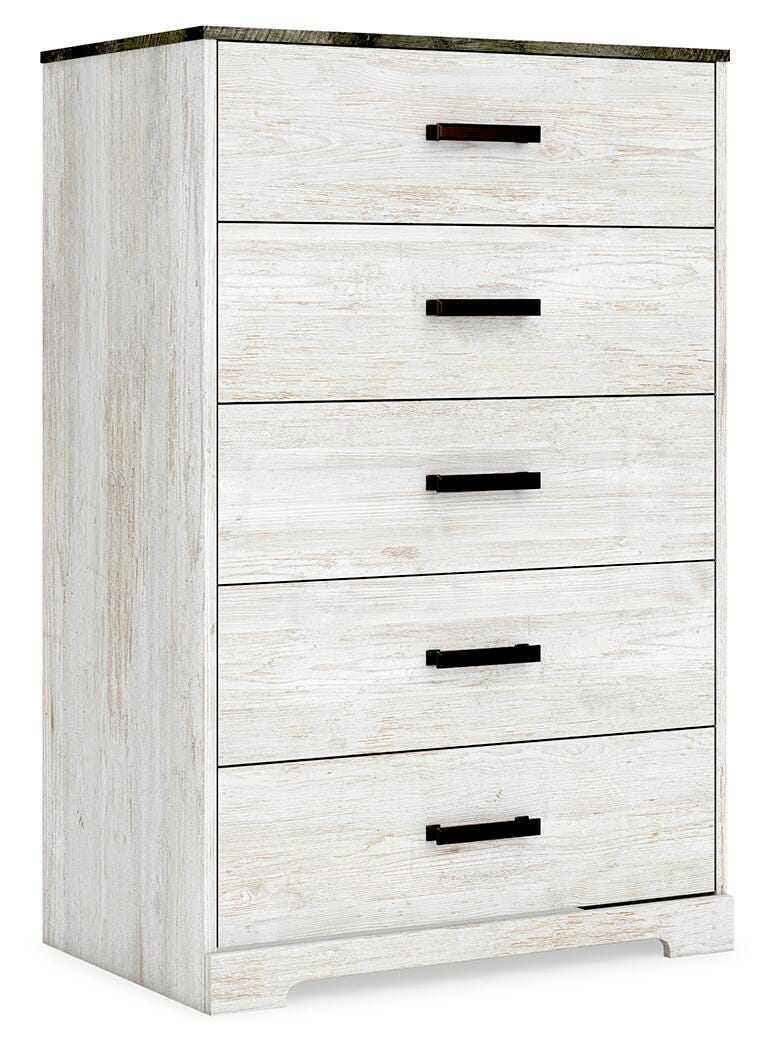 Shawburn Chest of Drawers in Whitewash/Charcoal Gray, angle view