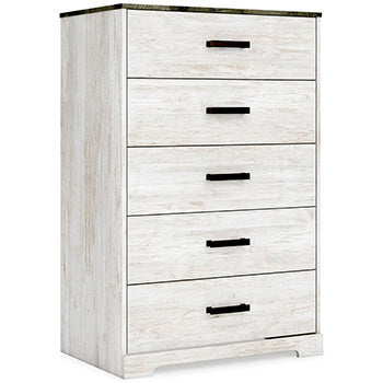 Shawburn Chest of Drawers in Whitewash/Charcoal Gray, angle view