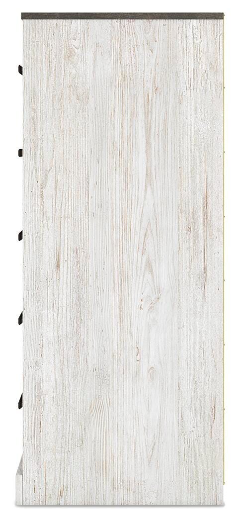 Shawburn Chest of Drawers in Whitewash/Charcoal Gray, alternate side view