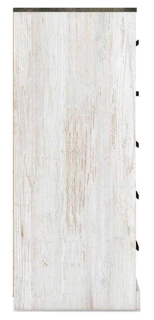 Shawburn Chest of Drawers in Whitewash/Charcoal Gray, side view