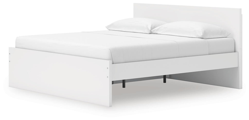 Onita King Panel Platform Bed with Storage in White, angle view