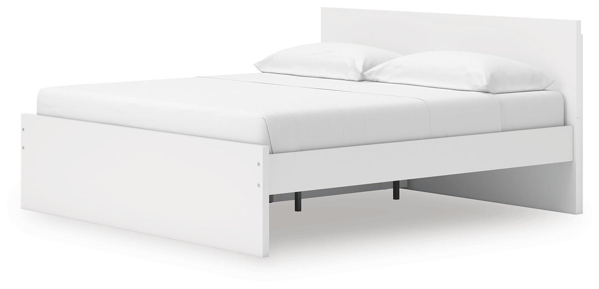 Onita King Panel Platform Bed with Storage in White, angle view