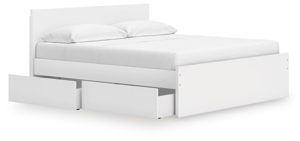Onita King Panel Platform Bed with Storage in White, open view