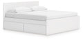 Onita King Panel Platform Bed with Storage in White, angle view
