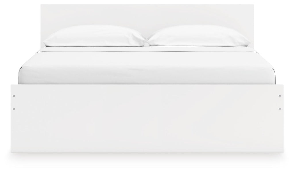 Onita King Panel Platform Bed with Storage in White, front view