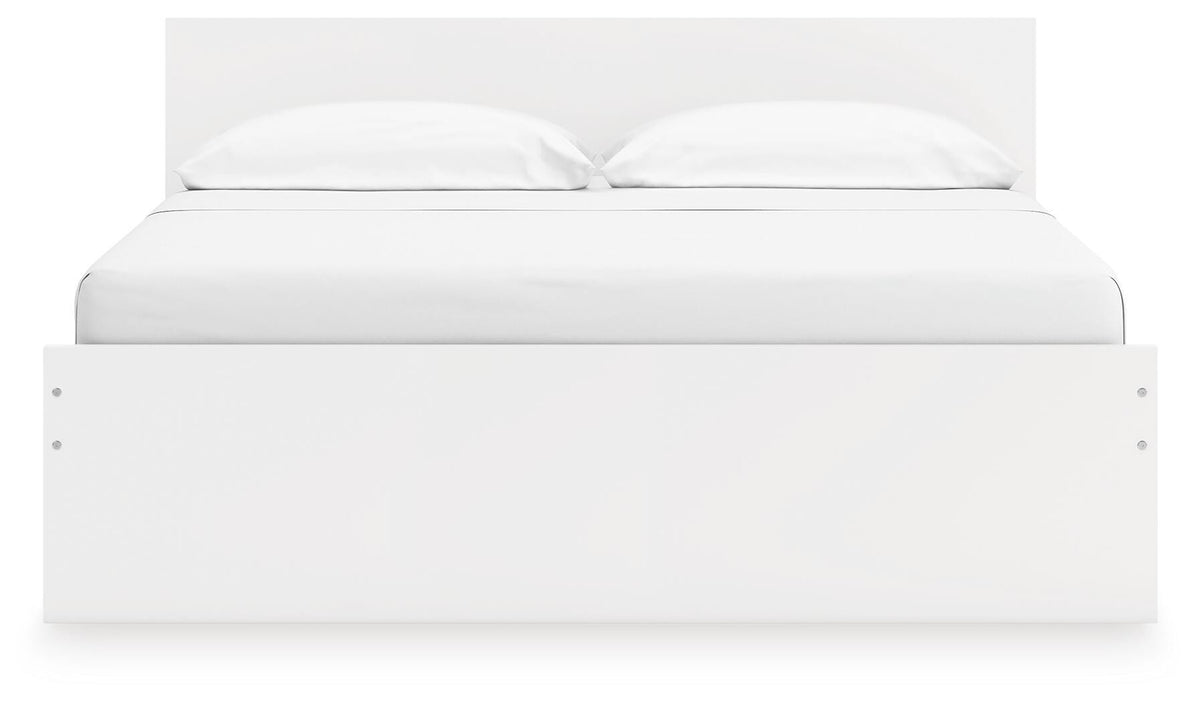 Onita King Panel Platform Bed with Storage in White, front view