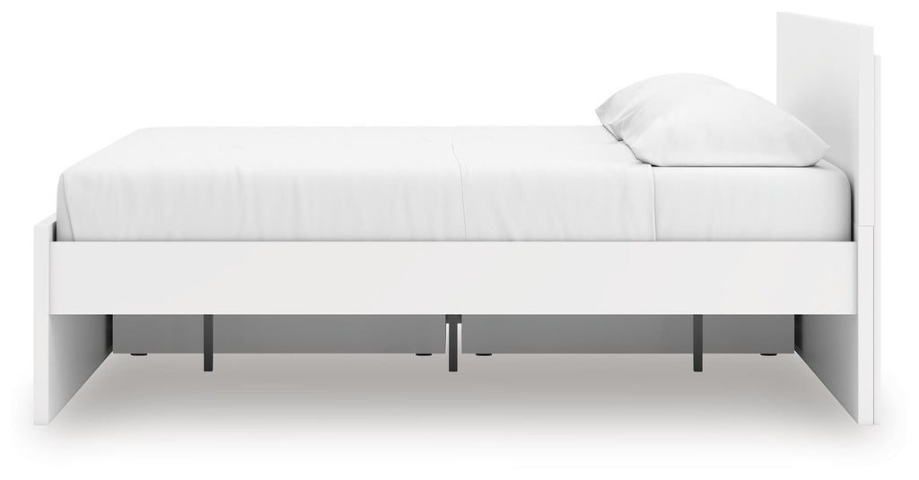 Onita King Panel Platform Bed with Storage in White, alternate side view