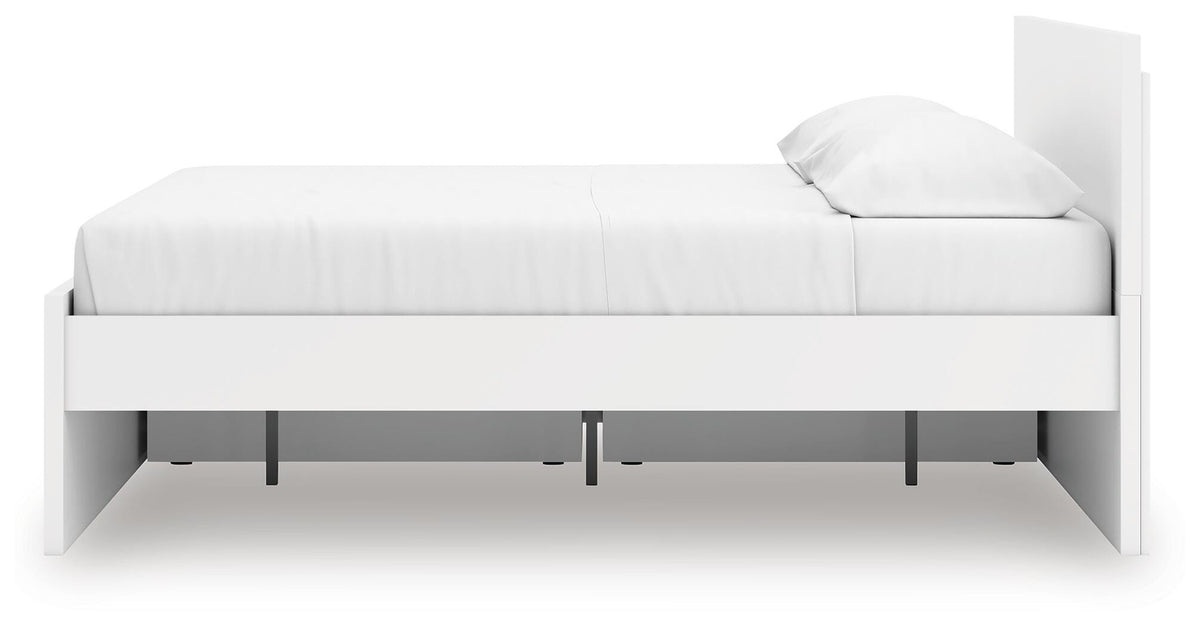 Onita King Panel Platform Bed with Storage in White, alternate side view