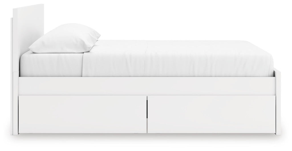 Onita King Panel Platform Bed with Storage in White, side view
