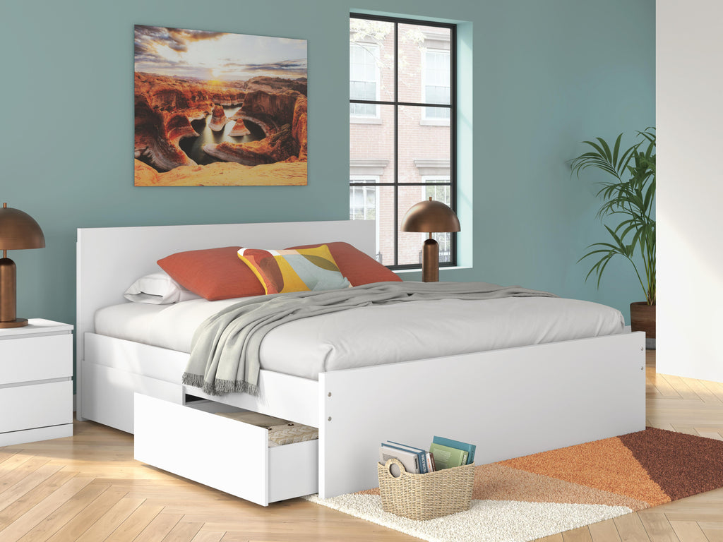 Onita King Panel Platform Bed with Storage in White, alternate view 2