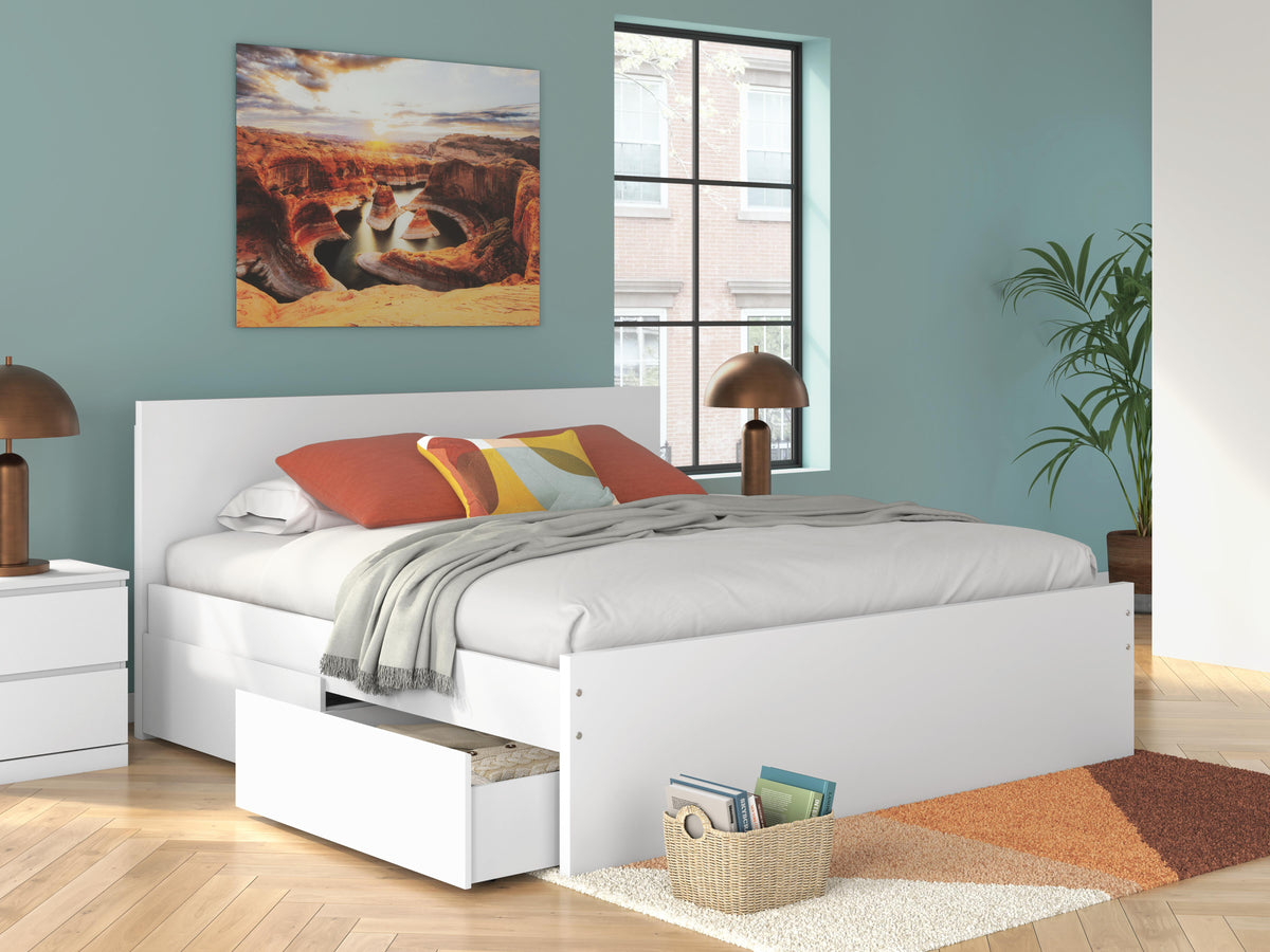 Onita King Panel Platform Bed with Storage in White, alternate view 2