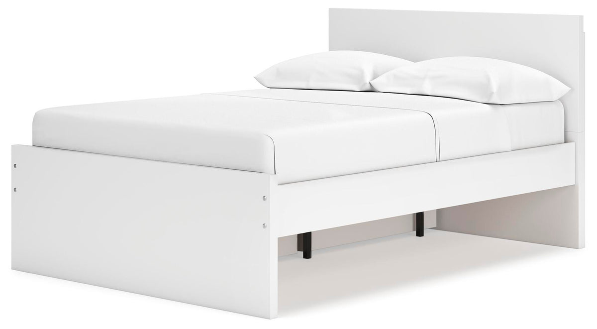 Onita Full Panel Platform Bed with 1 Side Storage in White, angle view