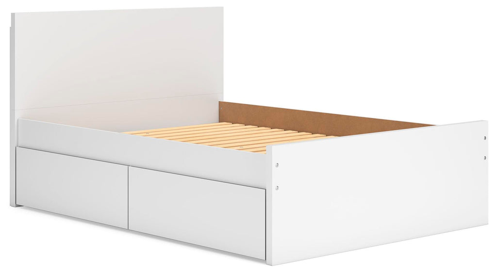 Onita Full Panel Platform Bed with 1 Side Storage in White, angle view
