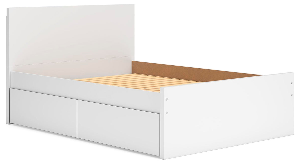 Onita Full Panel Platform Bed with 1 Side Storage in White, angle view