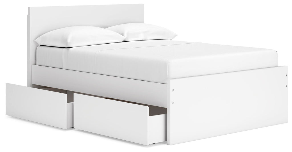 Onita Full Panel Platform Bed with 1 Side Storage in White, open view