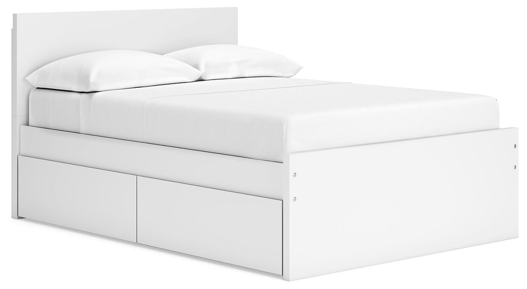 Onita Full Panel Platform Bed with 1 Side Storage in White, angle view