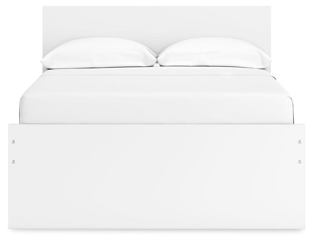 Onita Full Panel Platform Bed with 1 Side Storage in White, front view