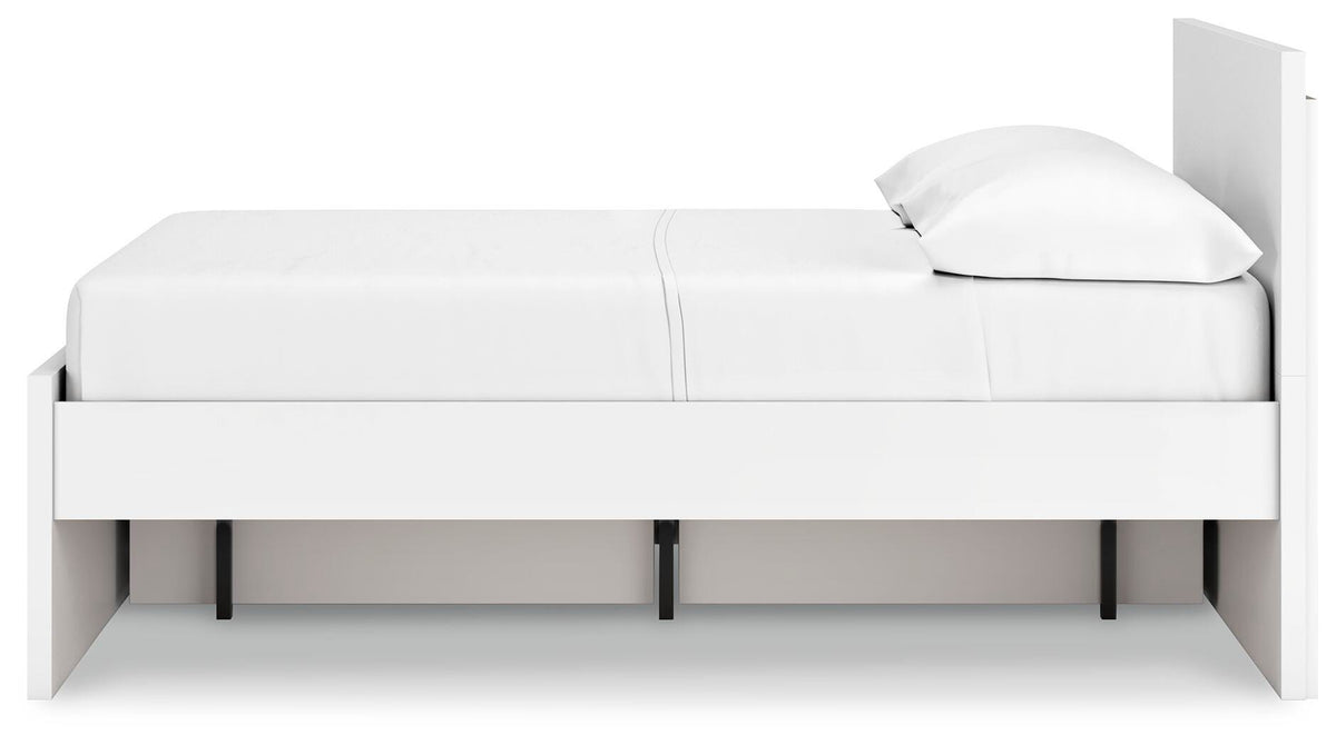Onita Full Panel Platform Bed with 1 Side Storage in White, alternate side view