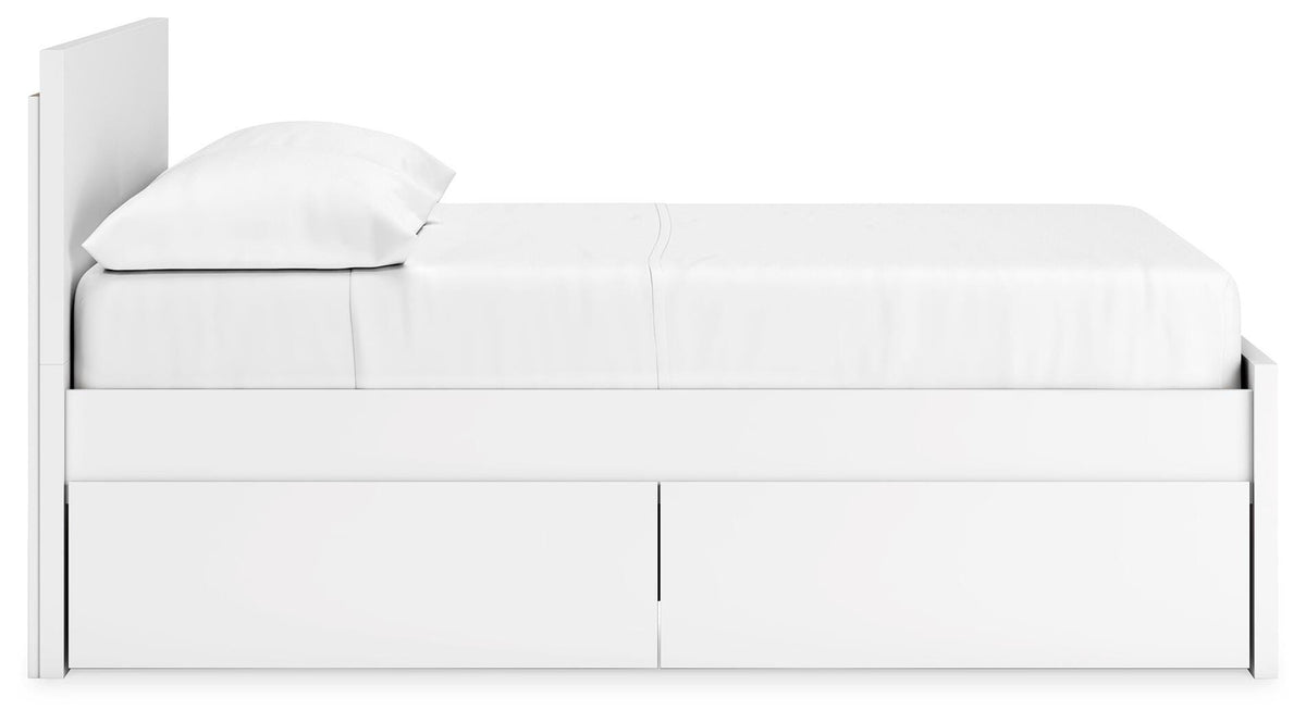 Onita Full Panel Platform Bed with 1 Side Storage in White, side view