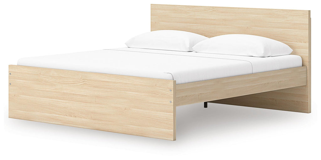 Onita King Panel Platform Bed with 1 Side Storage in Natural, angle view