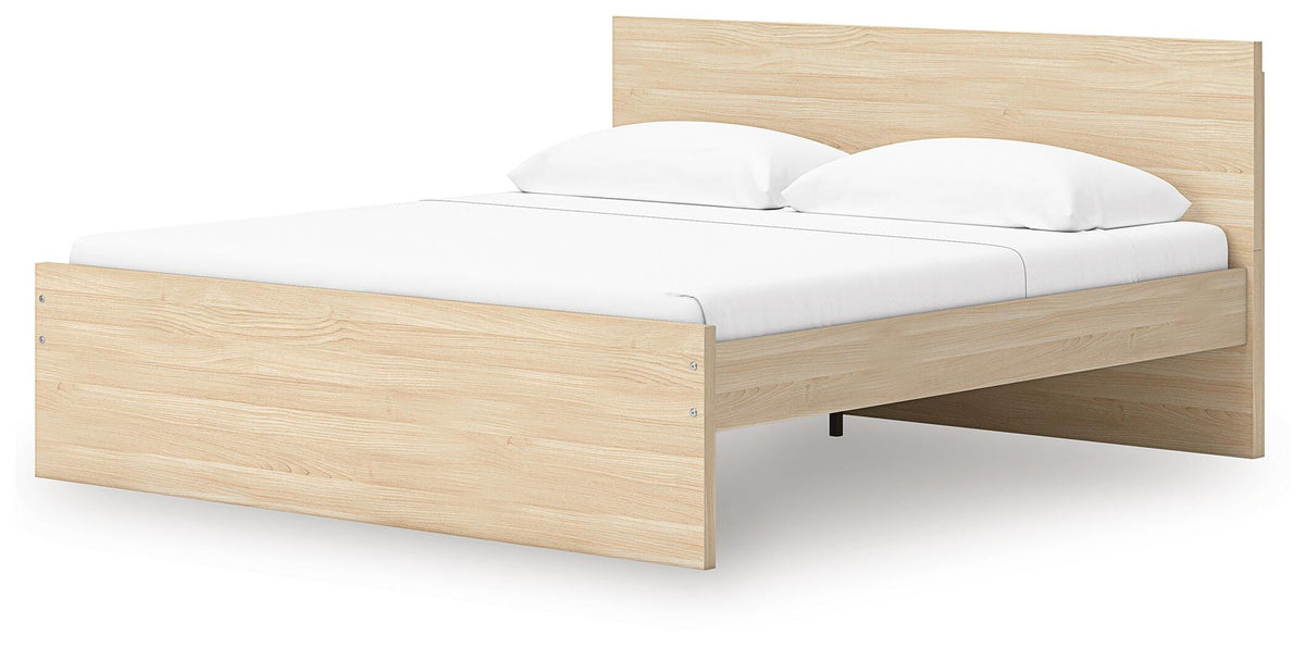 Onita King Panel Platform Bed with 1 Side Storage in Natural, angle view