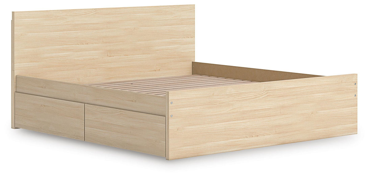 Onita King Panel Platform Bed with 1 Side Storage in Natural, angle view
